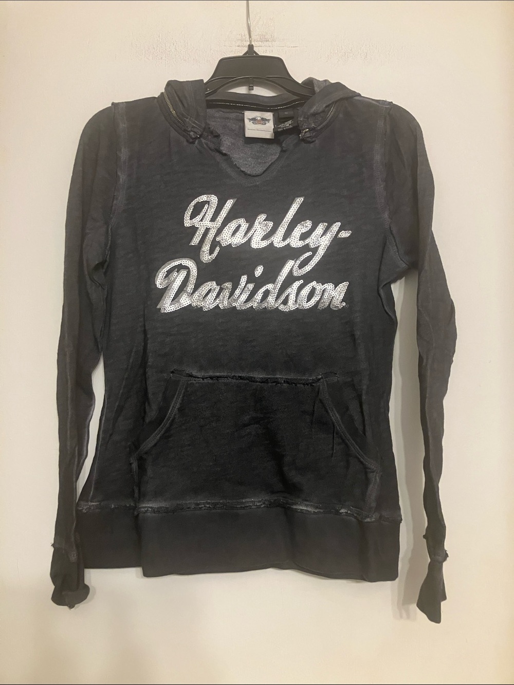 Harley Davidson Women's Grunge LS Hoodie Frayed Seams Metallic women’s  medium